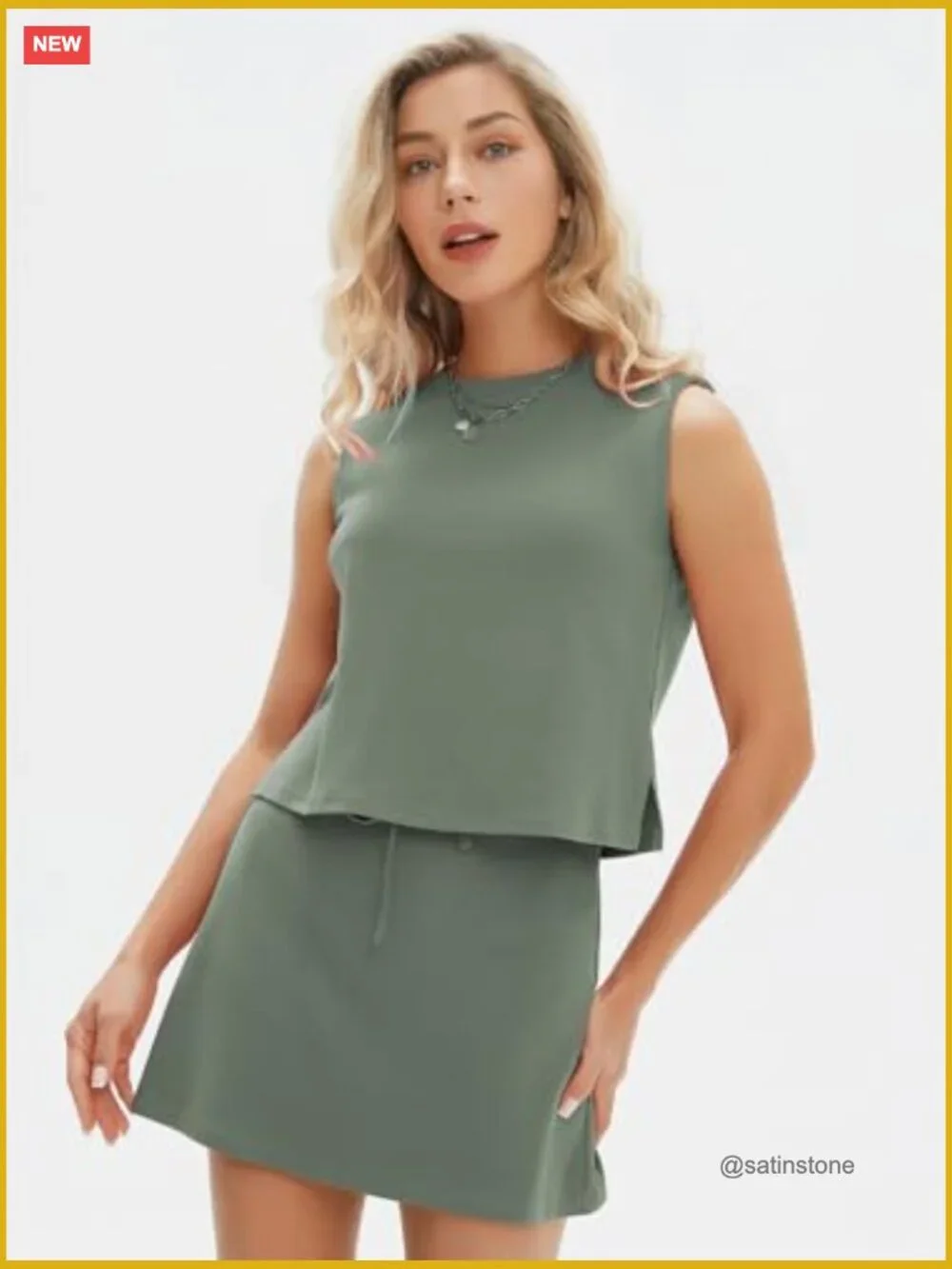 2 Piece Skirt Sets Sleeveless Tank Top and Tennis Skorts Cotton Matching